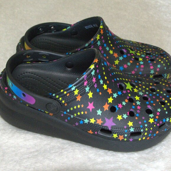 Crocs Disco Dance Party Cutie Clogs size 5 Junior Blak with Stars Charms Flawed - Picture 1 of 6